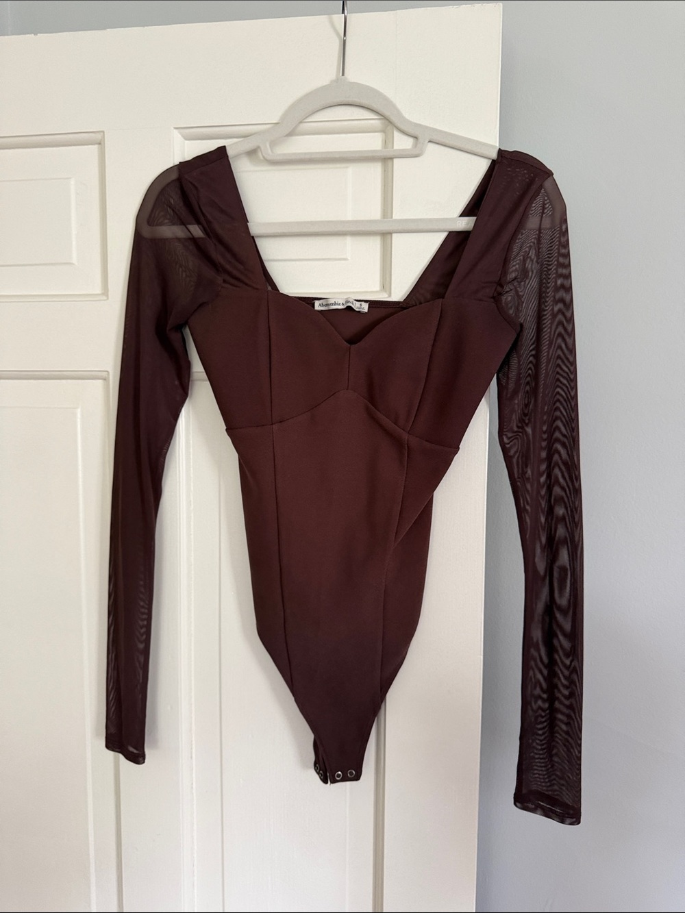 Abercrombie & Fitch Chocolate Brown Long-Sleeve Mesh Bodysuit